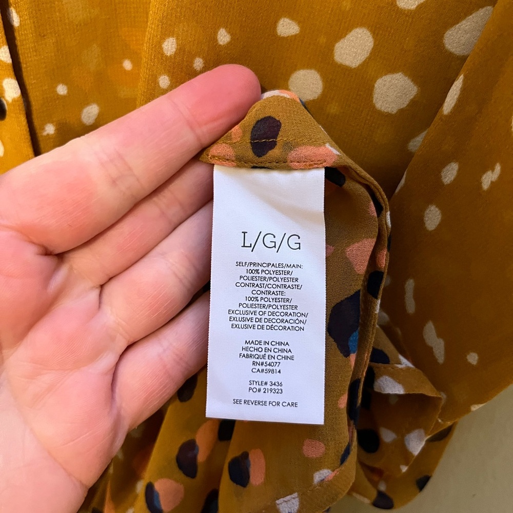CAbi Mustard Sleeveless Button Front Blouse with Navy Trim - Picture 9 of 11
